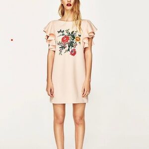 Zara Peach Colour Ruffled Sheath Mini Dress